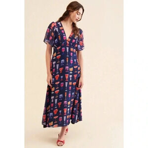 Lisa Says Gah Grace Dress Midi Short Sleeve Martini Cocktail Printed Small